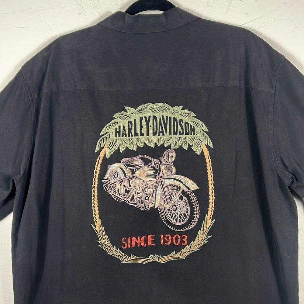 🔥🔥‎ Vintage HARLEY-DAVIDSON Hawaiian Silk SS Button Down Shirt Sz Lg - PERFECT